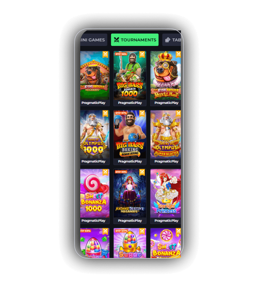 DrellaBet game library with the slot shelves and the search and sort controls
