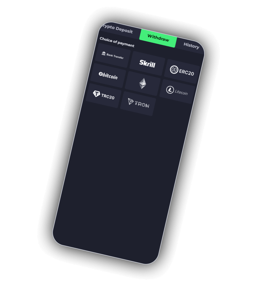 DrellaBet cashier with the card, wallet and crypto routes available on a euro account